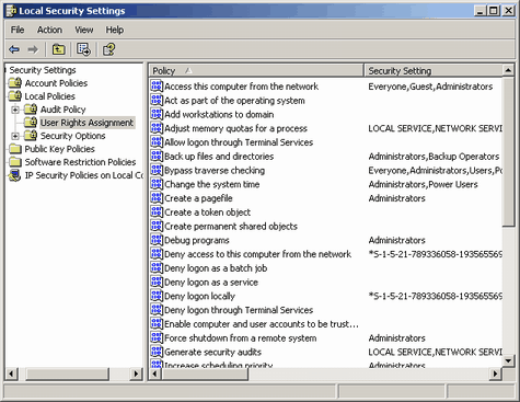 Local Security Settings - User Rights Assignment