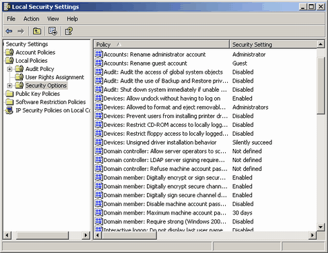 Local Security Settings - Security Options